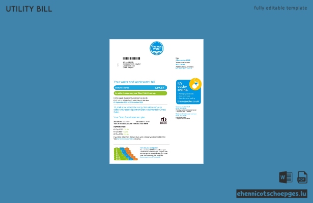 Wasserrechnung von Thames Water (Vereinigtes Königreich) im Word- und PDF-Format, 3-seitige Version 2 (Beispielvorschau)